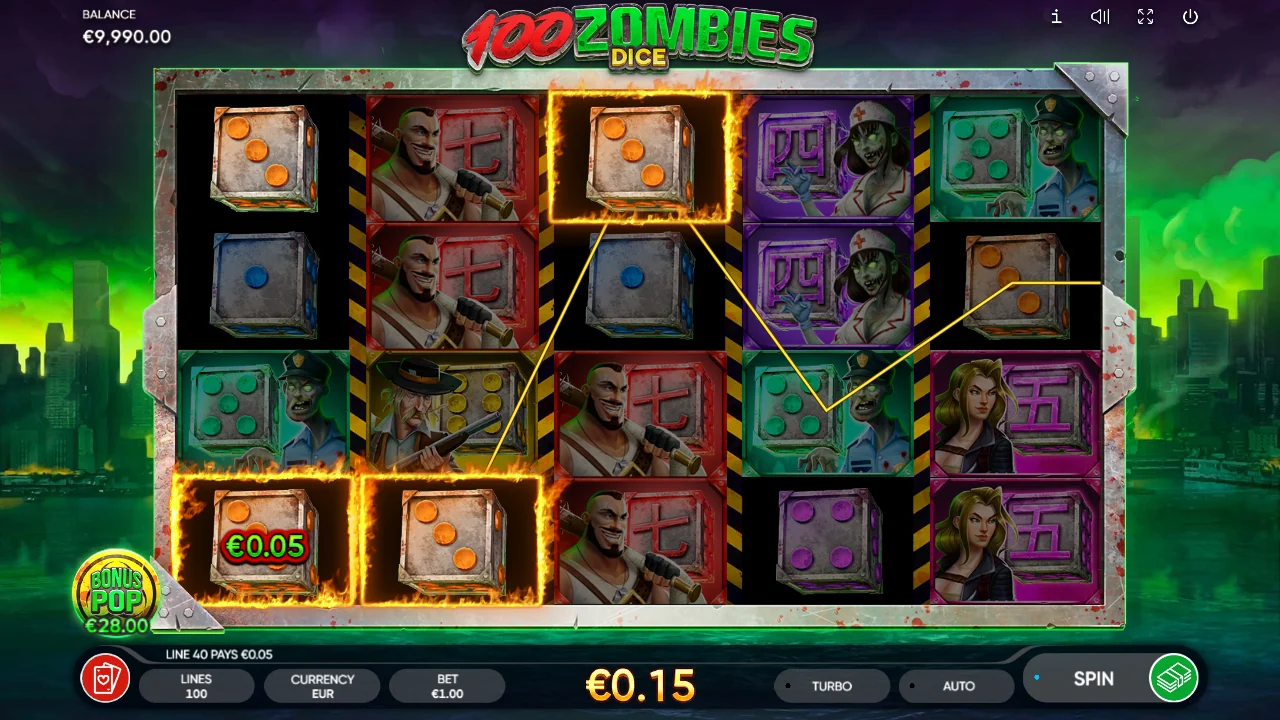 100 Zombies Dice — En gevinstkombinasjon avregnes